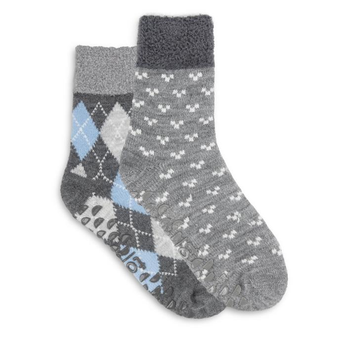 totes toasties® Ladies Cosy Line Low Crop Slipper Socks (Twin Pack) Grey / Blue Extra Image 2